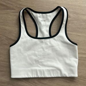 Girlfriend Collective Sports Bra Paloma White and Black ribbed edges